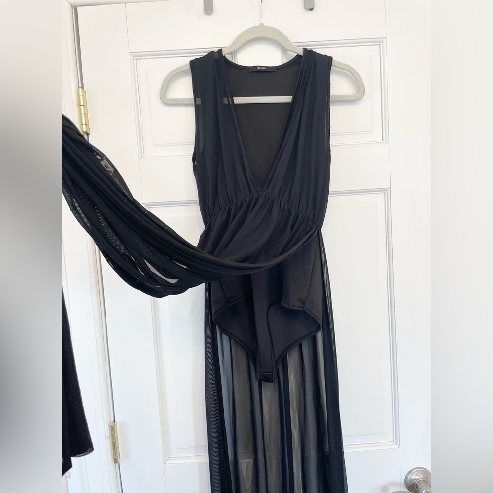 Sheer black bodysuit dress, slits, floor length